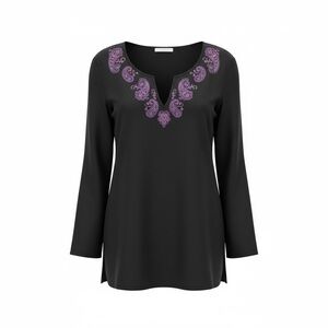 Brooks Brothers Irish Linen Tunic Blouse 8 Black Embroidered Top Coastalgrandma